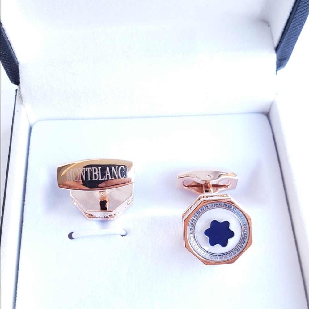 New Montblanc Rose Gold Coated Pearl Cufflinks